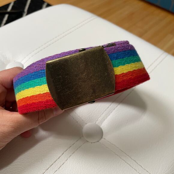 Rainbow Belt Brass Buckle Unisex Adjustable 44 Length Men's Women's - Picture 1 of 5
